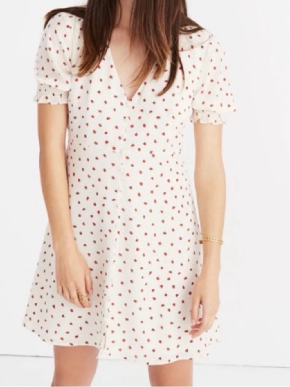 Madewell White Mini Dress with Red Dot Print